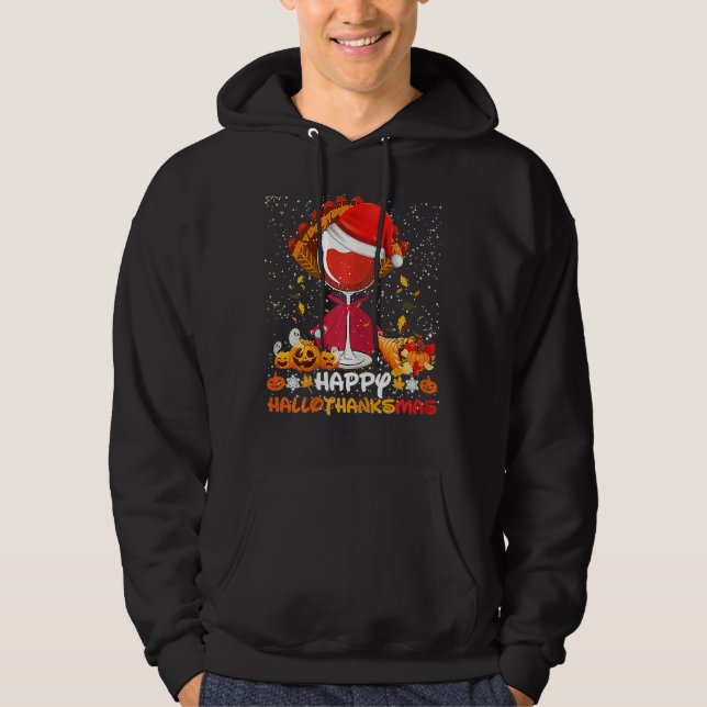 Moletom Feliz Hallothanksmas Vinho Vidro Bruxa Noel Hat (Frente)