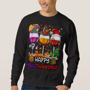 Moletom Feliz Hallothanksmas Vinho Vidro Bruxa Noel Hat