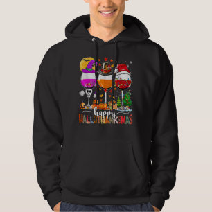 Moletom Feliz Hallothanksmas Vinho Vidro Bruxa Noel Hat
