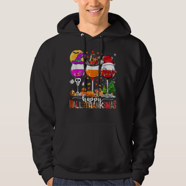 Moletom Feliz Hallothanksmas Vinho Vidro Bruxa Noel Hat (Frente)