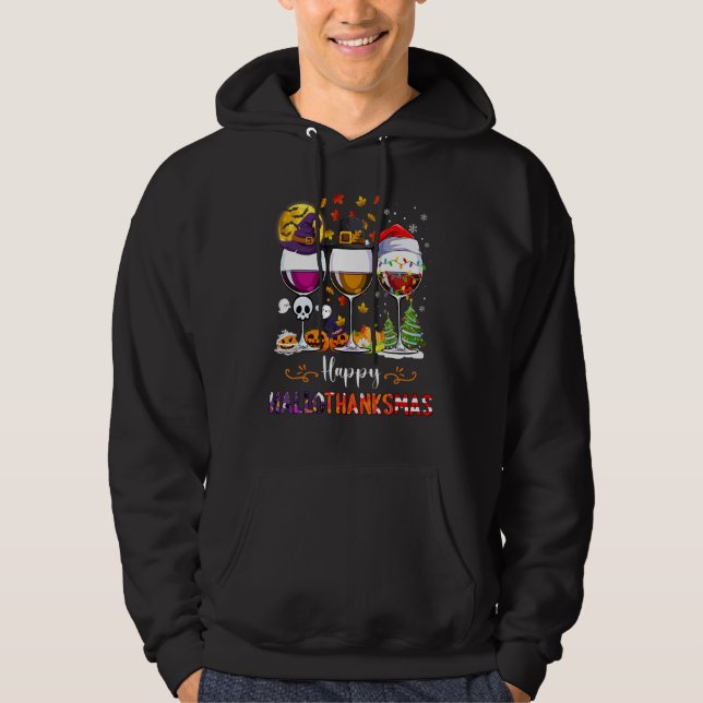 Moletom Feliz Hallothanksmas Vinho Vidro Bruxa Noel Hat (Frente)