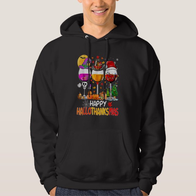 Moletom Feliz Hallothanksmas Vinho Vidro Bruxa Noel Hat (Frente)
