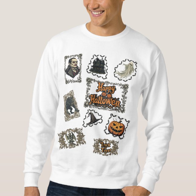 Moletom Feliz Halloween em um Branco (Frente)