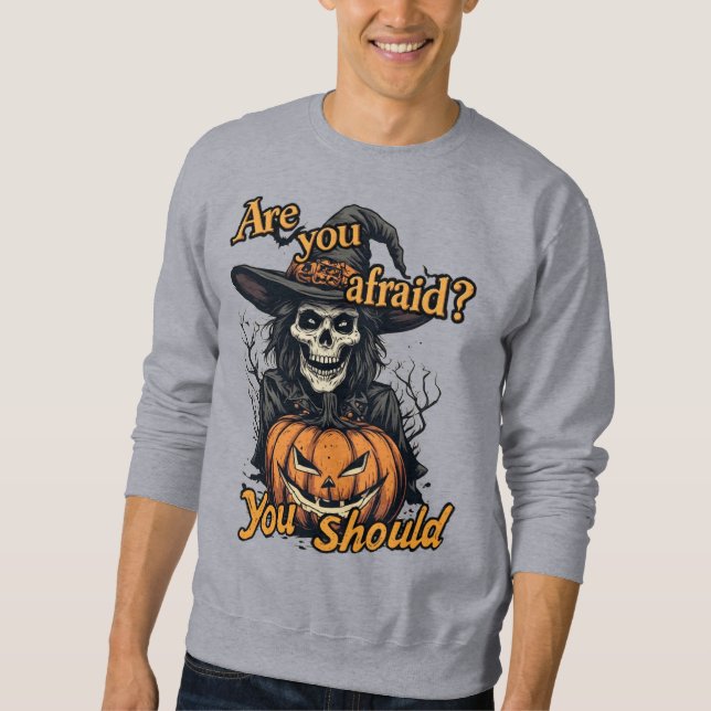 Moletom Feliz Halloween em um Cinza (Frente)
