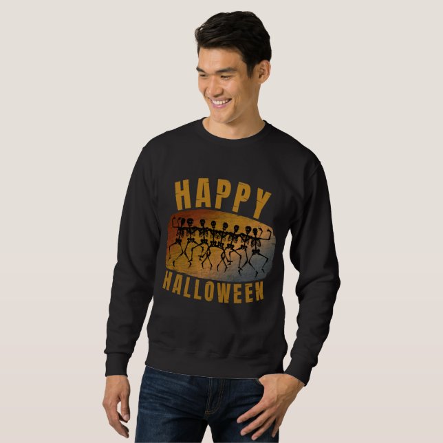 MOLETOM FELIZ HALLOWEEN ESQUELETO DANÇANTE (Frente Completa)