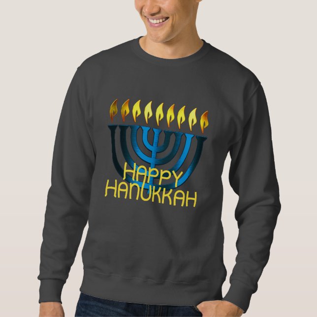 Moletom Feliz Hanukkah Menorah Blue (Frente)
