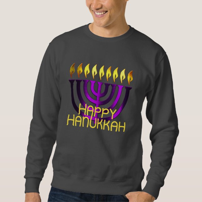 Moletom Feliz Hanukkah Menorah Purple (Frente)