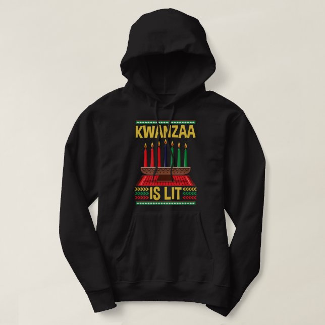 Moletom Feliz Kwanzaa É Uma Vela Americana Africana Engraç (Frente do Design)