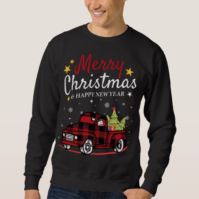 Moletom Feliz Natal Buffalo Truck Snowman Tree Red Pla (Frente)