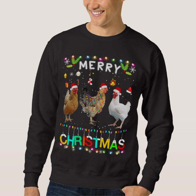Moletom Feliz Natal Frango Santa Hat Luz Natal Funn (Frente)