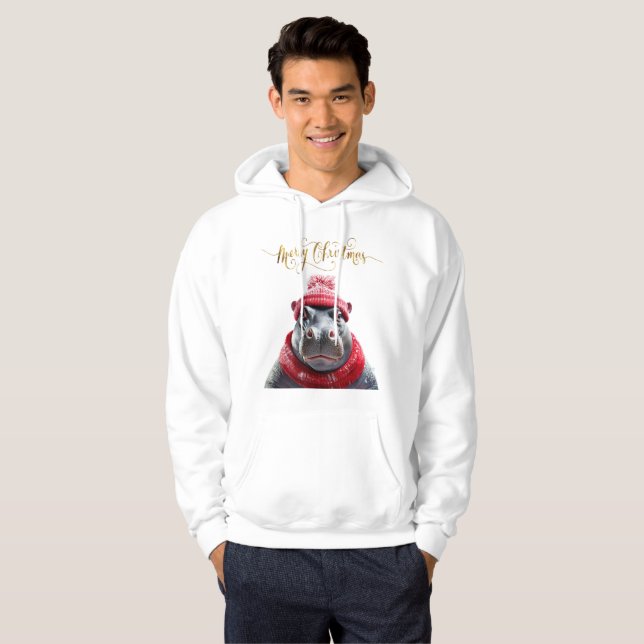 Moletom Feliz Natal Hippo beanie e cachecol (Frente Completa)