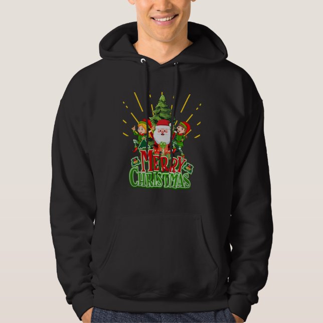 Moletom "Feliz Natal Hoodie - Papais noeis Festivos e Elve (Frente)