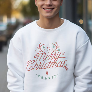 Moletom Feliz Natal Nome da Família Reindeer Holiday