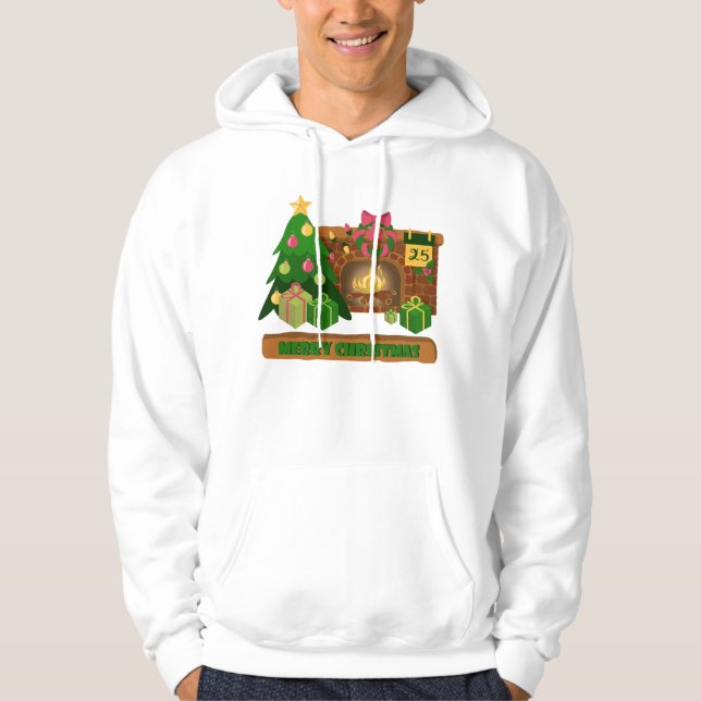 Moletom Feliz Natal perto da árvore de Natal de lareira bo (Frente)