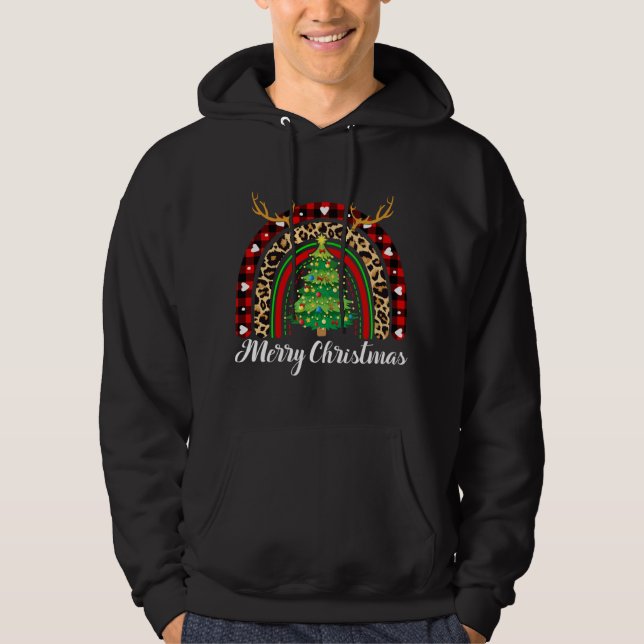 Moletom Feliz Natal Rainbow Tree Xadrez Leopardo Buffalo (Frente)