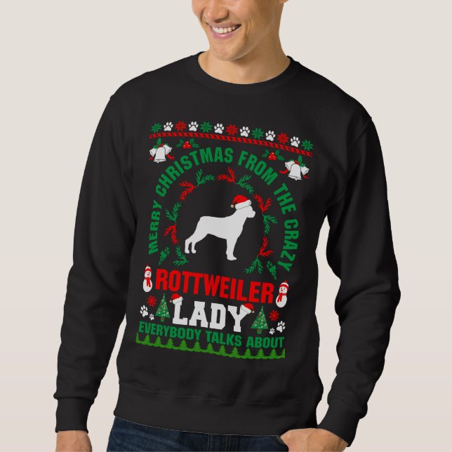 Moletom Feliz Natal Rottweiler Lady Ugly Sweater Fitt (Frente)