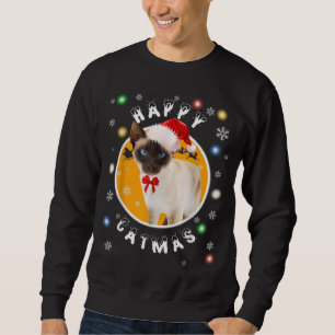Moletom Feliz Natal Siamês Gato de Natal em Santa Chapéu