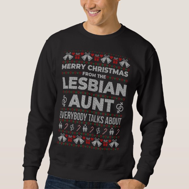 Moletom Feliz Natal Tia Lésbica Ugly Sweater Xmas (Frente)