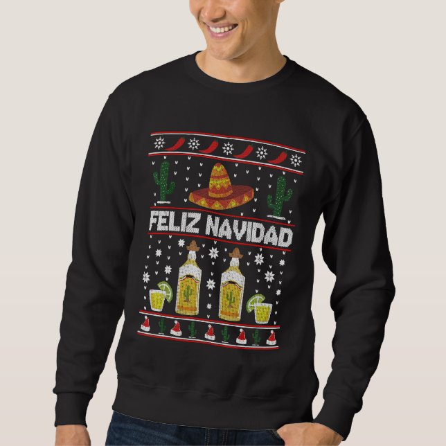 Moletom Feliz Navidad Mexicana Wine Christmas Ufly Sweater (Frente)