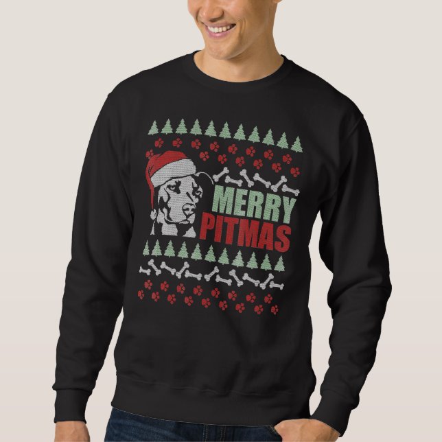 Moletom Feliz Pitmas Pitbull Cão Engraçado Feliz Natal (Frente)