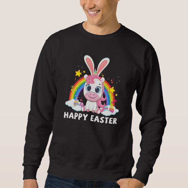 Moletom Felz pascoa Cute Unicorn Vestindo Banda de Cabeça  (Frente)