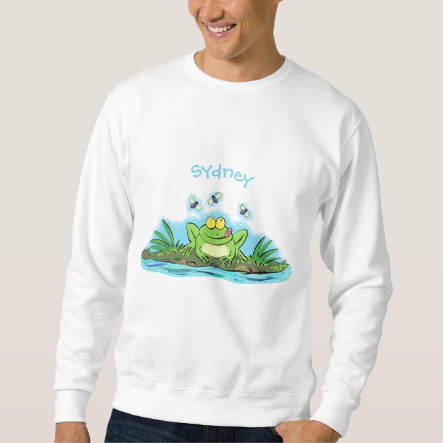 Moletom Figura de desenho animado de sapo verde-esfomeado (Frente)