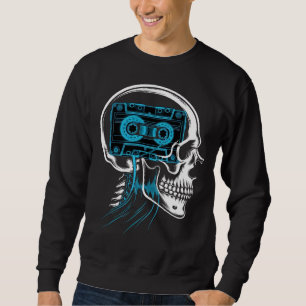 Moletom Fita Cassete Azul Neon Crânio Arte de Onda Sonora