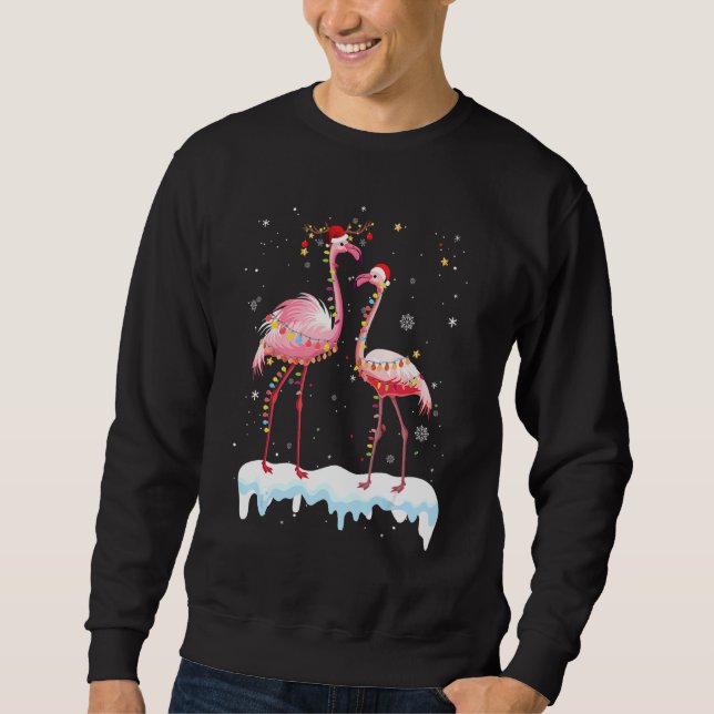 Moletom Flamingo Árvore de Natal Santa Hat Feliz leve (Frente)