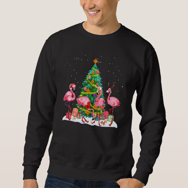 Moletom Flamingo Árvore de Natal Santa Hat Xmas Leve Teto  (Frente)