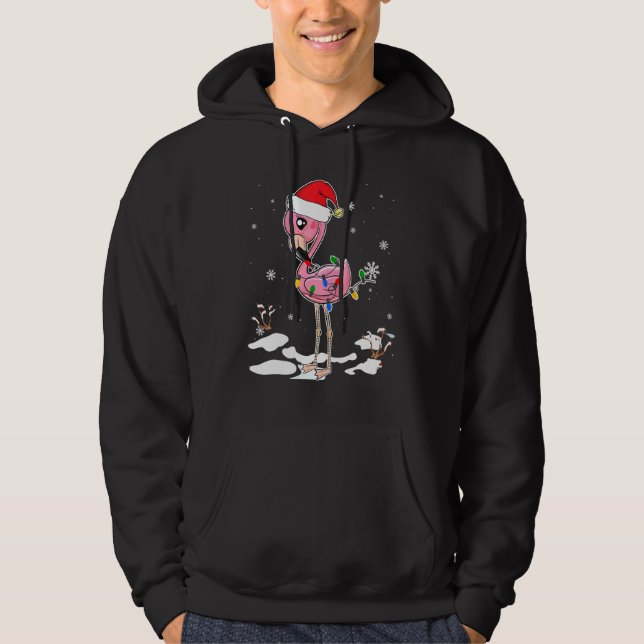 Moletom Flamingo Christmas Santa Hat Flamingo Lights Xmas (Frente)