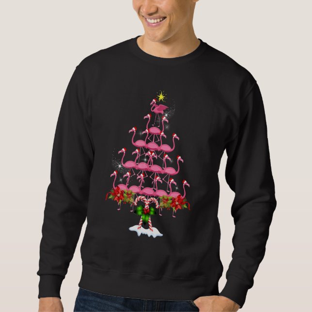 Moletom Flamingo Christmas Tree Group Holiday (Frente)