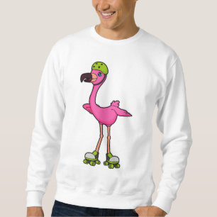 Moletom Flamingo como Skater com skates Roller e Capacetes