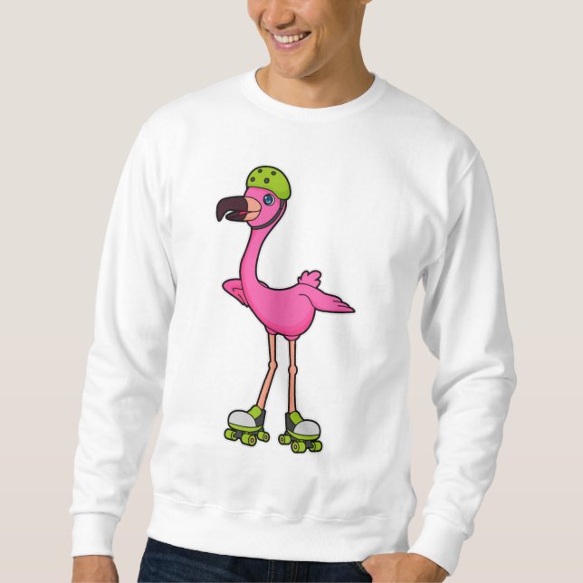 Moletom Flamingo como Skater com skates Roller e Capacetes (Frente)
