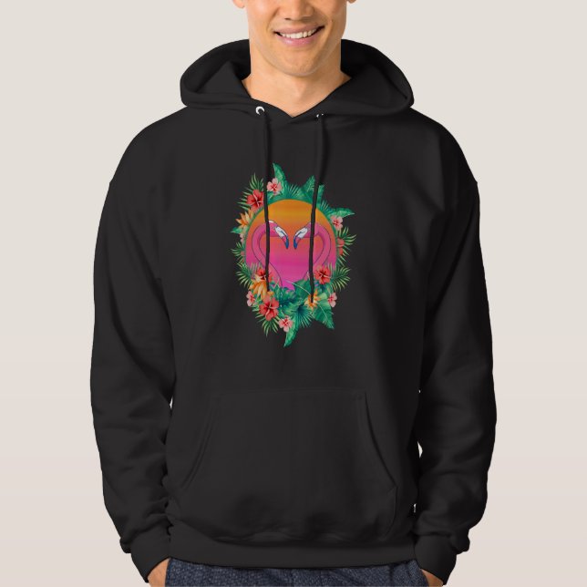 Moletom Flamingo Coração Flores Exótico Pássaro Animal Pôr (Frente)