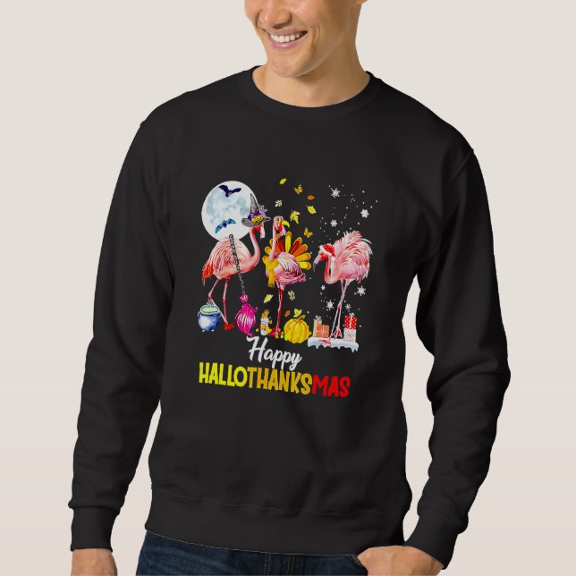 Moletom Flamingo Happy Hallothanksmas Halloween Thanksgivi (Frente)