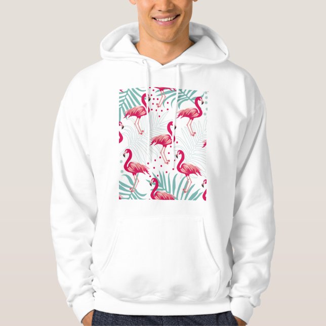 Moletom Flamingo tropical e folhas, padrão de verão. (Frente)