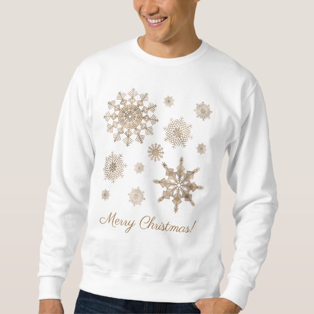 Moletom Flocos de Neve Amarelos Dourados Com Texto Feliz N (Frente)