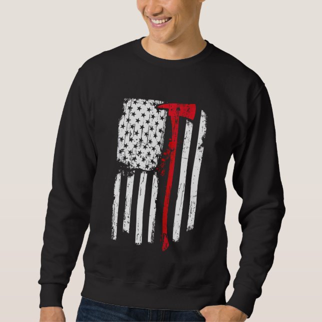 Moletom Flor Red Line Flag Americano com Fireman Ax (Frente)