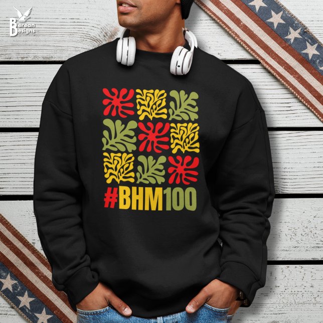 Moletom Floral Abstrato Mês da História Negra 100 Anos (Stylish Black History Month sweatshirt celebrating centenary with astract floral pattern and #bhm100)