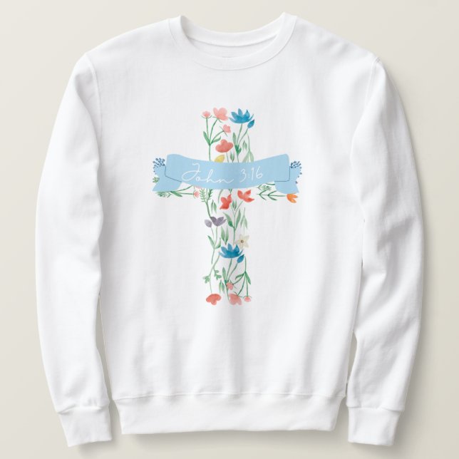 Moletom Floral Cross John 3:16 Unisex (Frente do Design)