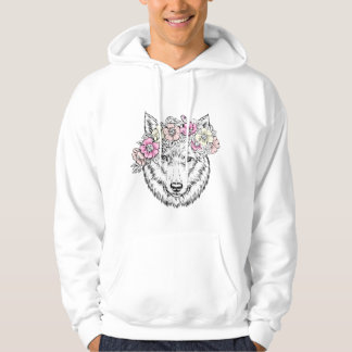 Moletom Floral Wolf Line Art – Boho Wild Animal with Flowe