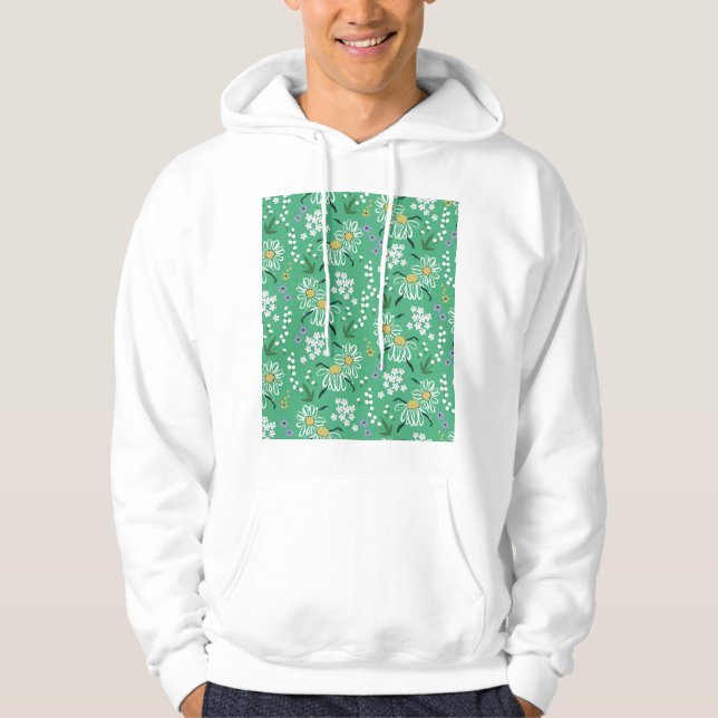 Moletom Flores Retro, Padrão Botânico Sem Costura. (Frente)