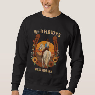 Moletom Flores Selvagens Cavalos Selvagens Retro Rodeo Con
