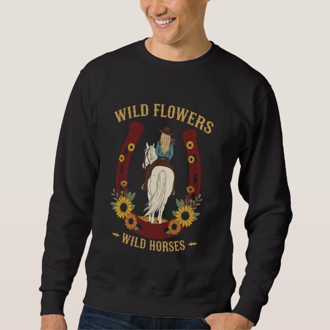 Moletom Flores Silvestres Cavalos Selvagens Rodeio Retro O (Frente)