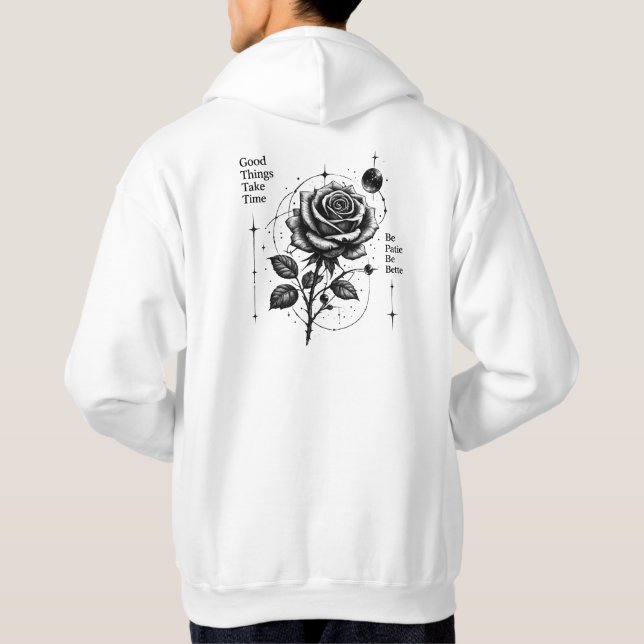 Moletom Floresça no Seu Próprio Tempo Rosa Celestial Capuz (Verso)