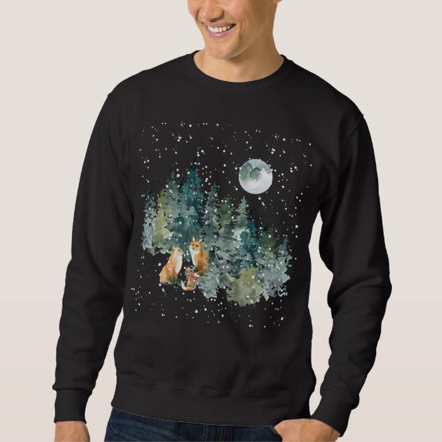 Moletom Floresta da Família de Raposas Neve sob Lua Cheia (Frente)