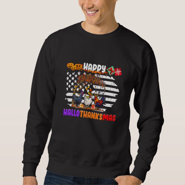 Moletom Frango Halloween Feliz HalloThanksMas Outono Do qu (Frente)