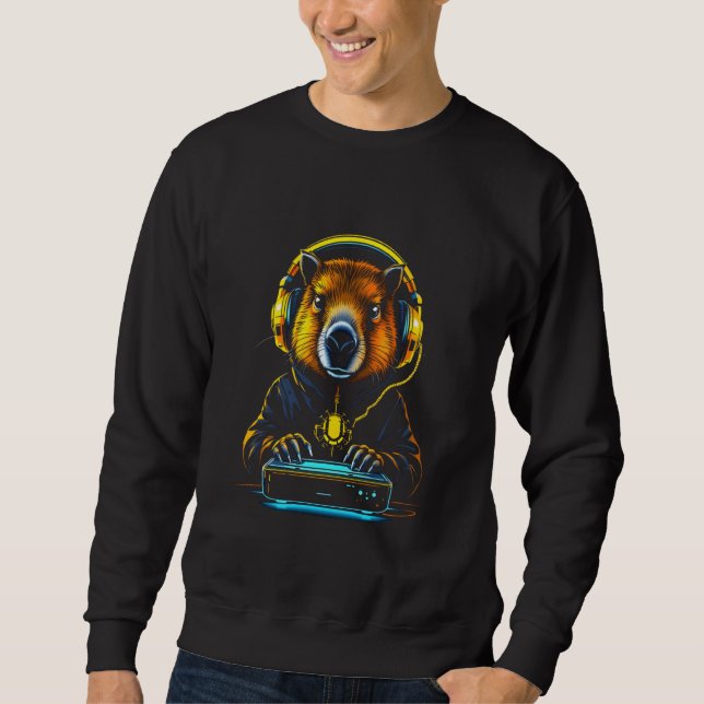Moletom Funny Capybara Tee Gamepad Headphones Video Games  (Frente)