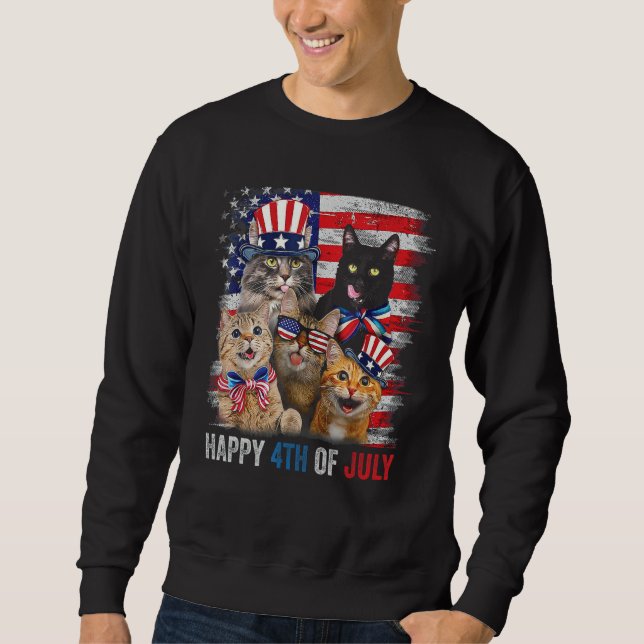Moletom Funny Cats Happy 4th Of July American US Flag 4th  (Frente)