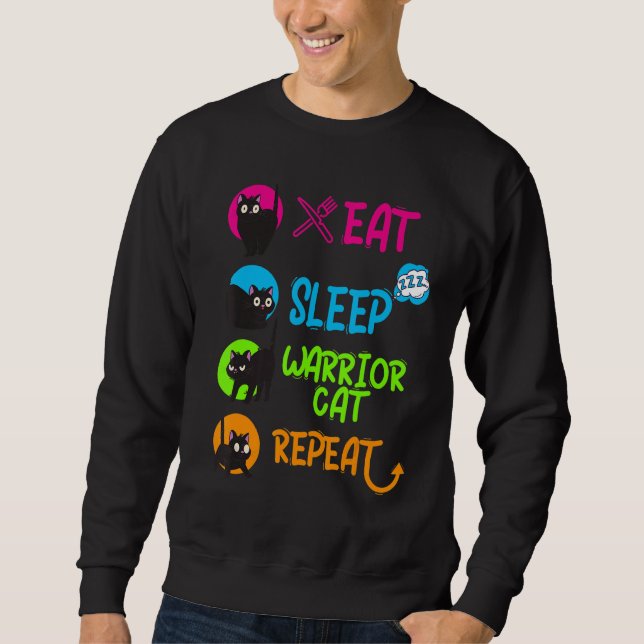 Moletom Funny Eat Sleep Warrior Cat Repeat Cool Cat Design (Frente)
